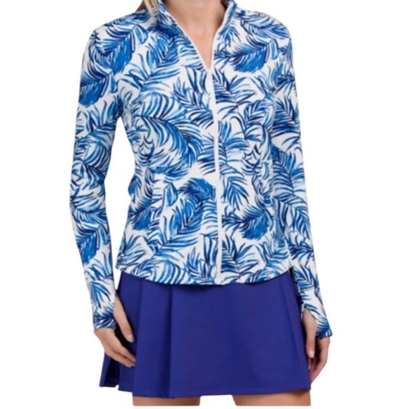 Tommy Bahama Blue & White Tropical Golf Jacket Sz XS NWT Full Zip Pockets - Picture 1 of 13